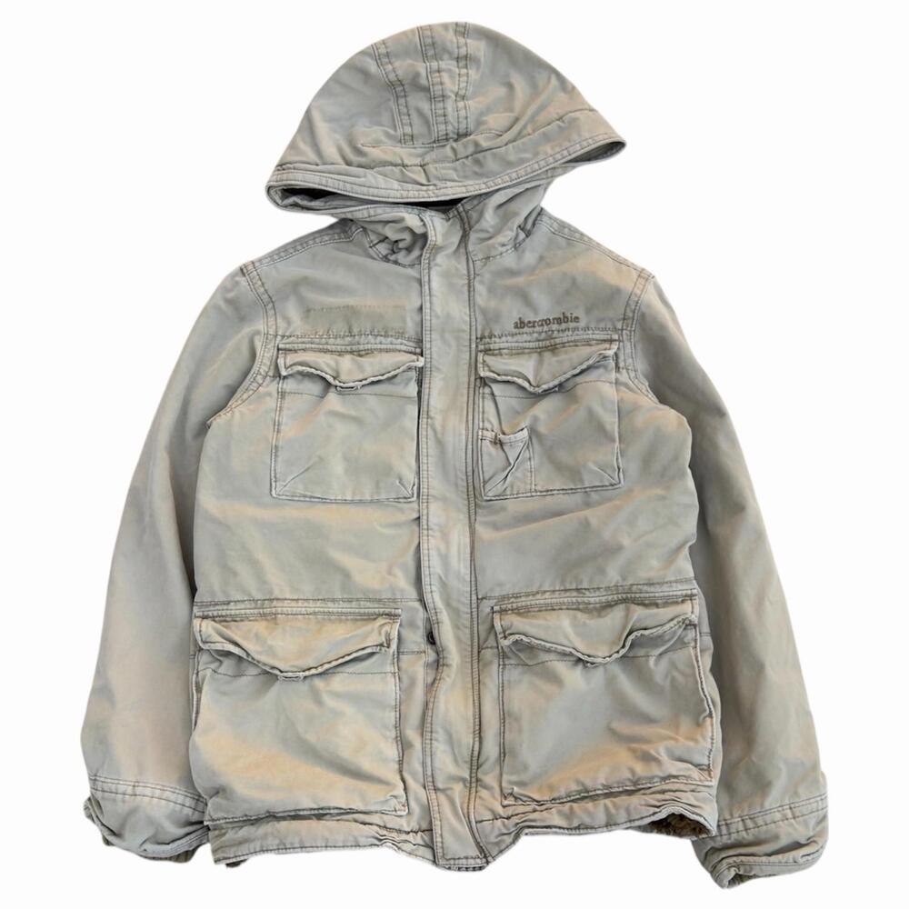 Y2K Abercrombie Kids Wilcox Field Jacket Sherpa Lined Cargo Zip Boys Girls XL